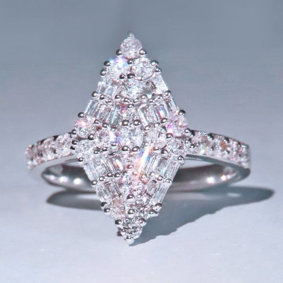 🎀 Trendy Rhombus Flower Rectangle Gemstone Zircon Rings for Women, PD158 - Picture 1 of 6